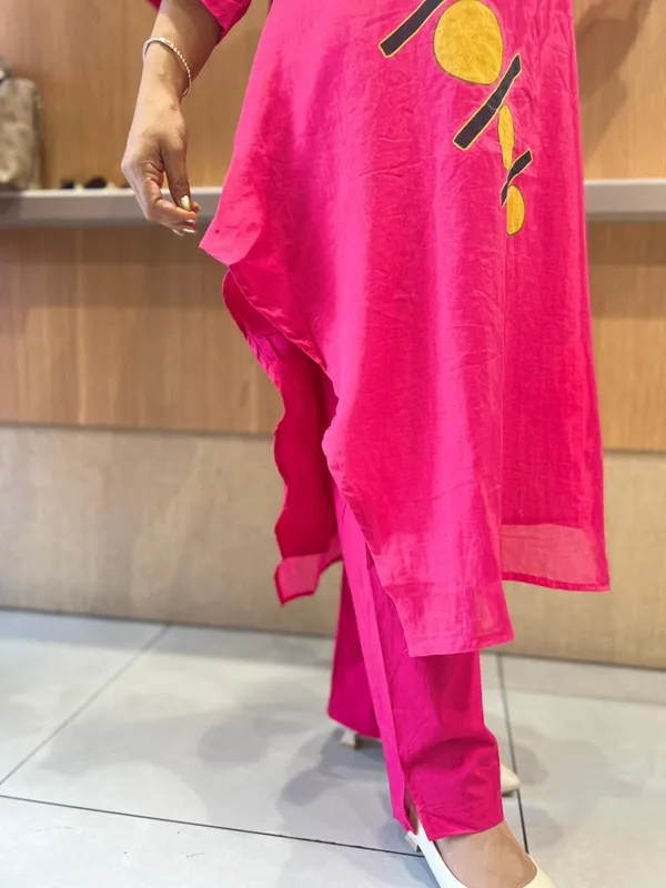Pink_Cotton_Asymmetric_Kurta_with_Pant_for_Women
