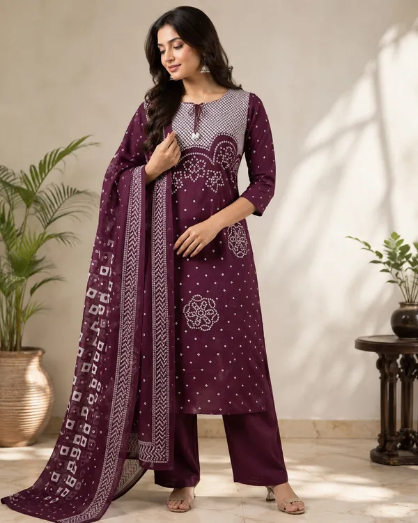 Green_Cotton_Bandhani_Print_Kurta_Set_for_Women