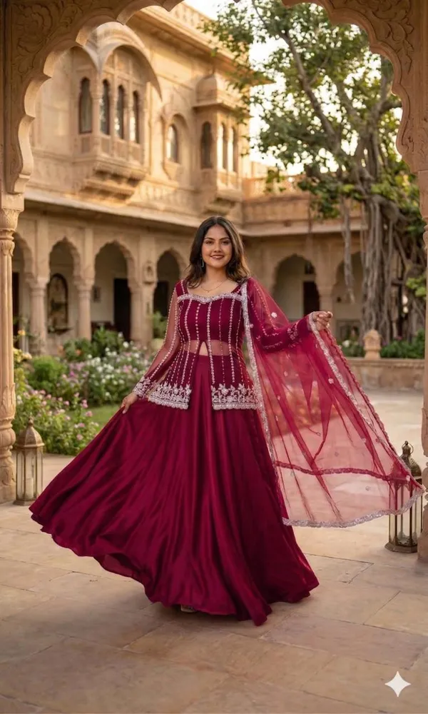 Wine_Embroidered_Flared_Lehenga_Choli_Set_for_Women