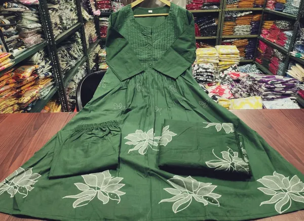 Green_Cotton_Floral_Print_Anarkali_Kurta_Set_for_Women