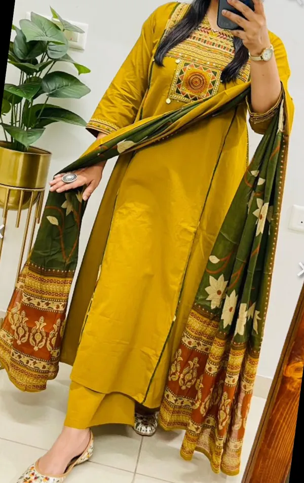 Mustard_Yellow_Cotton_Embroidered_Kurti_Set_with_Dupatta_for_Women