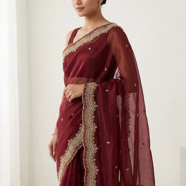 Maroon_Georgette_Floral_Dupatta_With_Blouse_Piece_Saree_For_Women