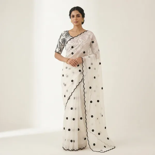 White_Silk_Embroidered_Saree_With_Blouse_Piece_For_Women