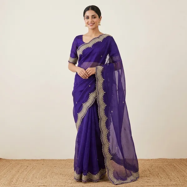 Blue_Georgette_Blouse_With_Saree_For_Women
