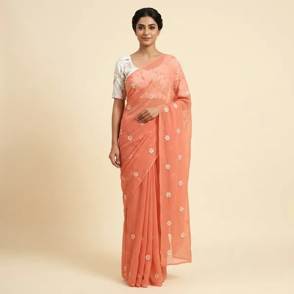 Rusty_Orange_Georgette_Floral_Embroidered_Saree_With_Blouse_Piece