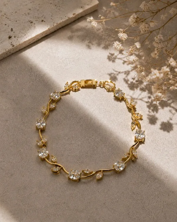 White_And_Gold_Alloy_Tulip_Charm_Bracelet_For_Women