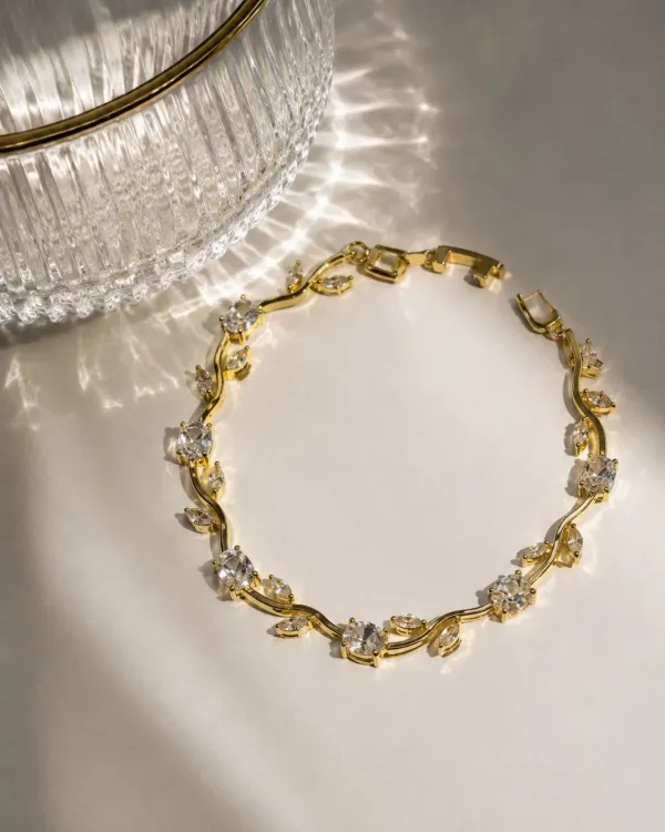 White_And_Gold_Alloy_Tulip_Charm_Bracelet_For_Women