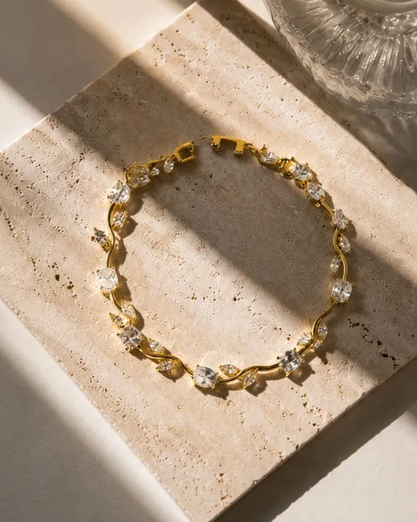White_And_Gold_Alloy_Tulip_Charm_Bracelet_For_Women