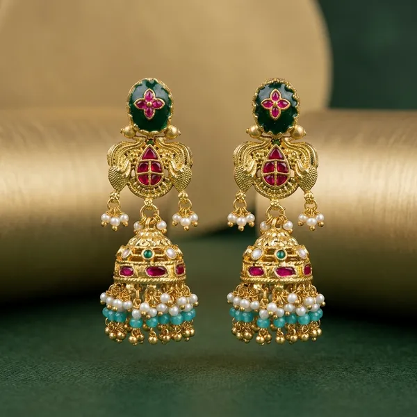Gold_Kundan_Enamel_Jhumka_Earrings_For_Women