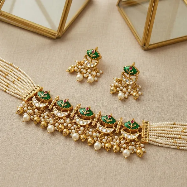 Gold_Pearl_Kundan_Multi-Strand_Choker_Necklace_Set_For_Women