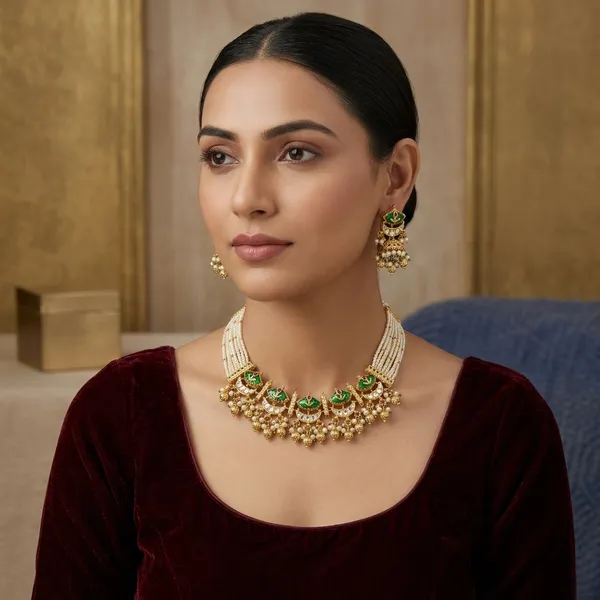 Gold_Pearl_Kundan_Multi-Strand_Choker_Necklace_Set_For_Women