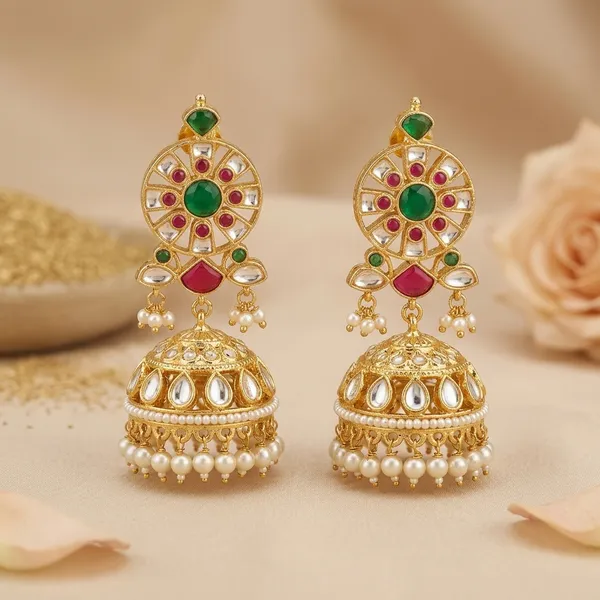 Gold_Multicolor_Kundan_Jhumka_Earrings_For_Women