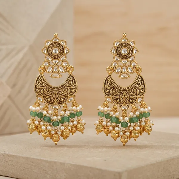 Gold_Green_Kundan_Chandbali_Earrings_With_Pearl_Beads_For_Women