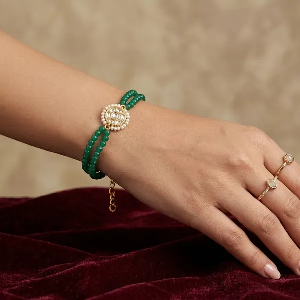 Gold_Green_Beaded_Double-Strand_Kundan_Bracelet_For_Women
