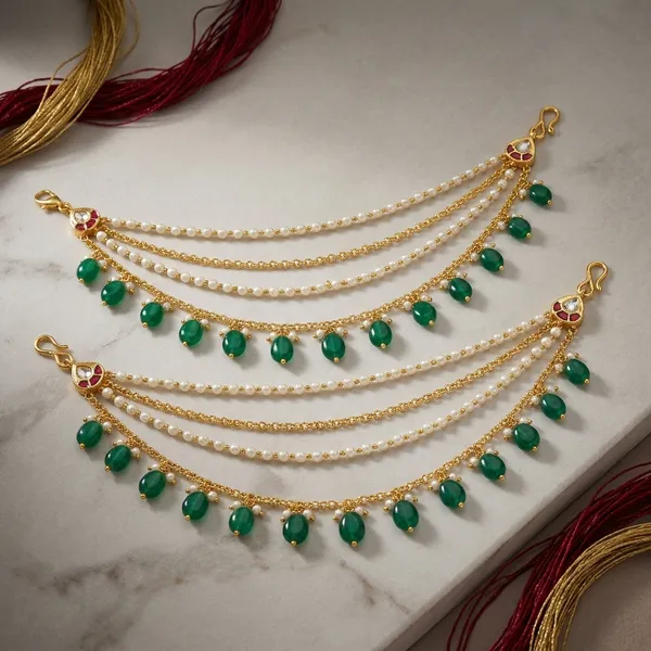 Gold_Pearl_Green_Bead__Kan_Chain_Chain_For_Women