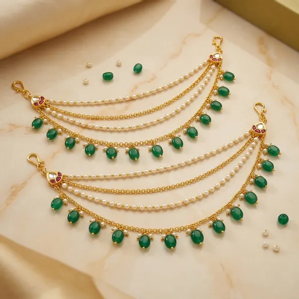 Gold_Pearl_Green_Bead__Kan_Chain_Chain_For_Women
