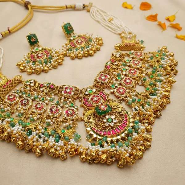 Gold_Kundan_Meenakari_Bridal_Necklace_Set_For_Women