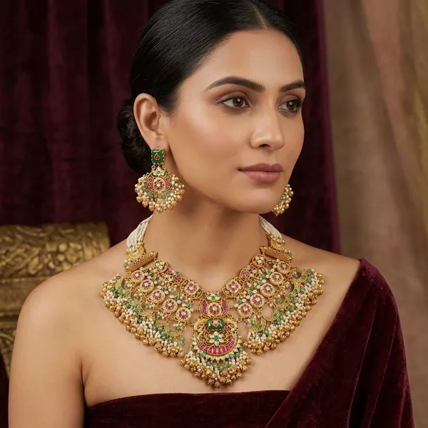 Gold_Kundan_Meenakari_Bridal_Necklace_Set_For_Women