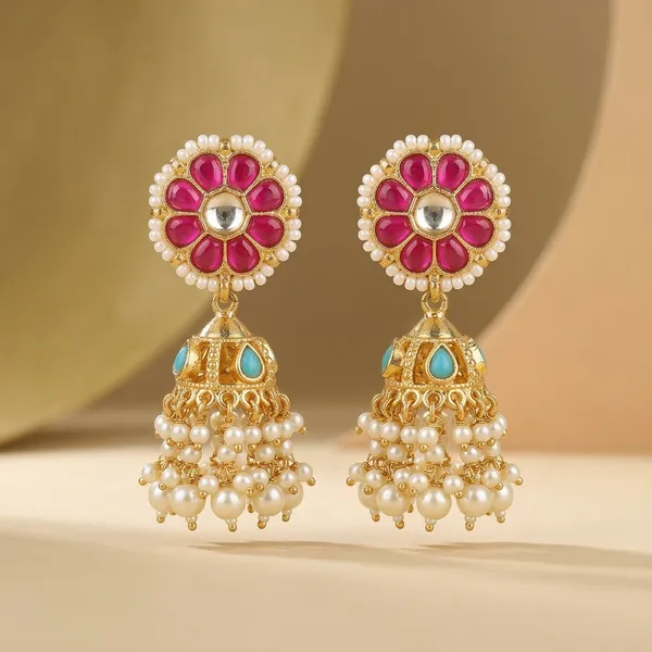 Gold_Pink_Kundan_Jhumka_Earrings_With_Pearl_Drops_For_Women