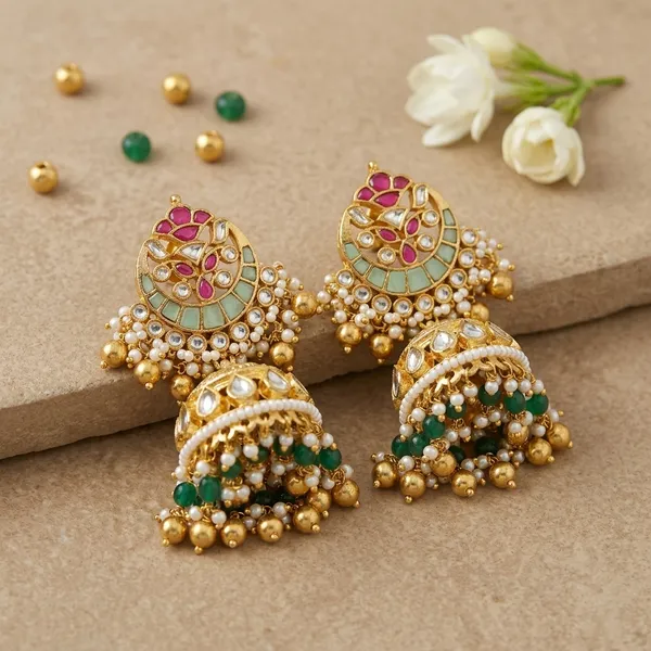 Gold_Kundan_Pearl_Jhumka_Earrings_For_Women