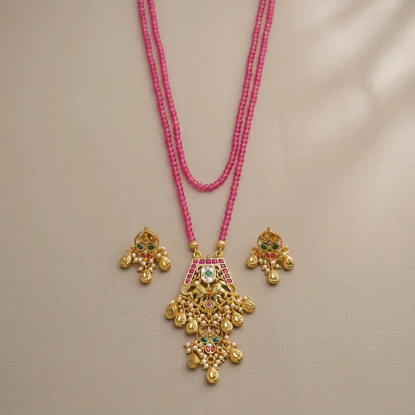 Gold_Beaded_Layered_Kundan_Necklace_Set_For_Women