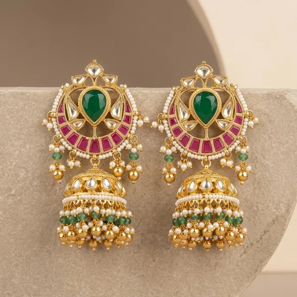 Gold_Green_Kundan_Stone_Chandbali_Jhumka_Earrings_For_Women