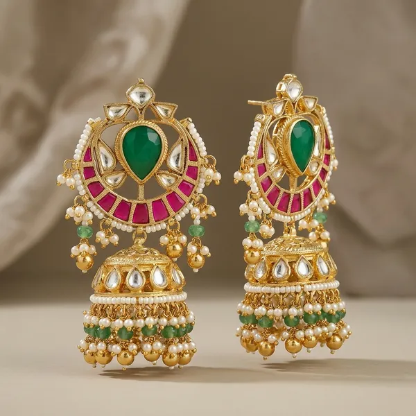 Gold_Green_Kundan_Stone_Chandbali_Jhumka_Earrings_For_Women