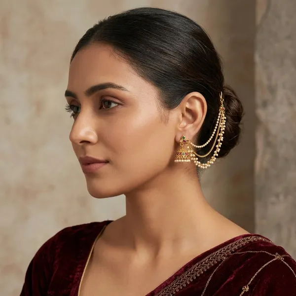 Gold_Pearl_Bahubali_Style_Kan_Chain_For_Women