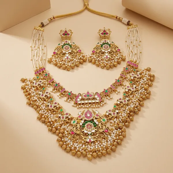 Gold_Kundan_Pearl_Necklace_Set_With_Earrings_For_Women
