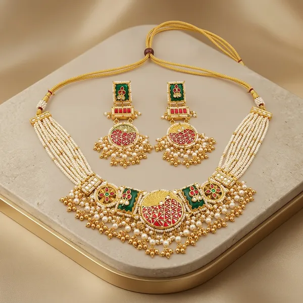 Gold_Kundan_Meenakari_Red_Green_Necklace_Set_For_Women