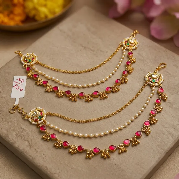 Gold_Pink_Kundan_Pearl_Three-Layer_Kan_Chain_For_Women