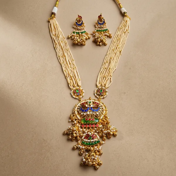 Gold_Beaded_Kundan_Traditional_Necklace_Set_With_Earrings_For_Women