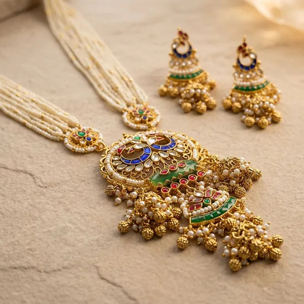 Gold_Beaded_Kundan_Traditional_Necklace_Set_With_Earrings_For_Women