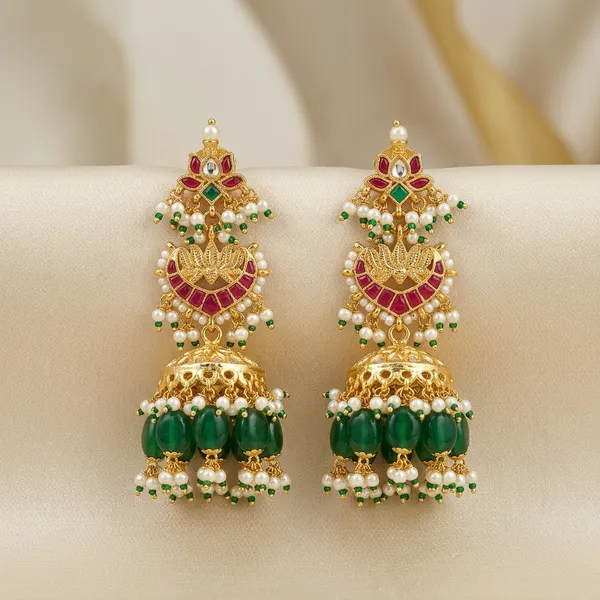 Gold_Multicolor_Kundan_Layered_Jhumka_Earrings_For_Women
