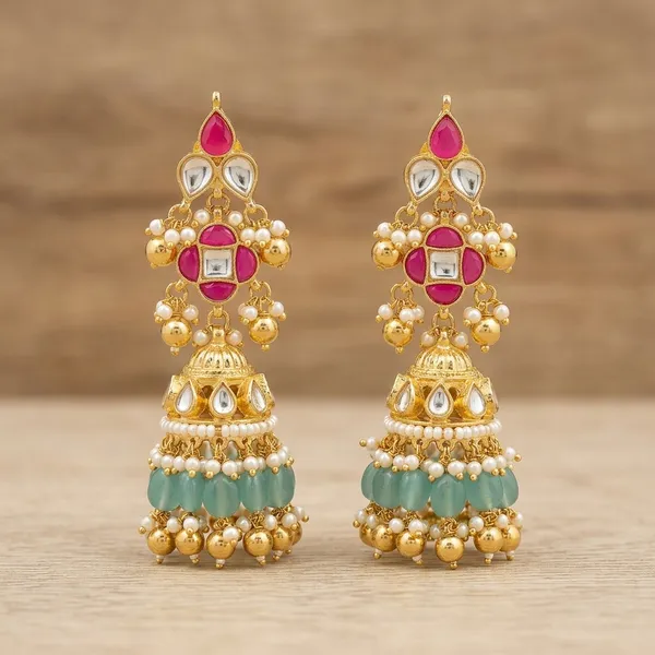 Gold_Pink_Kundan_Meenakari_Turquoise_Jhumka_Earrings_For_Women