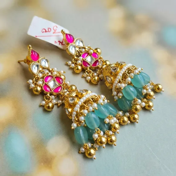 Gold_Pink_Kundan_Meenakari_Turquoise_Jhumka_Earrings_For_Women