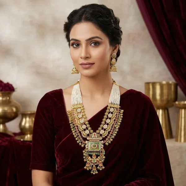 Gold_Kundan_Meenakari_Necklace_Set_With_Earrings_For_Women