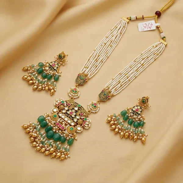 Gold_Green_Beaded_Kundan_Necklace_Set_With_Earrings_For_Women