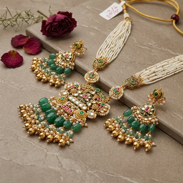 Gold_Green_Beaded_Kundan_Necklace_Set_With_Earrings_For_Women