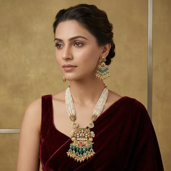 Gold_Green_Beaded_Kundan_Necklace_Set_With_Earrings_For_Women