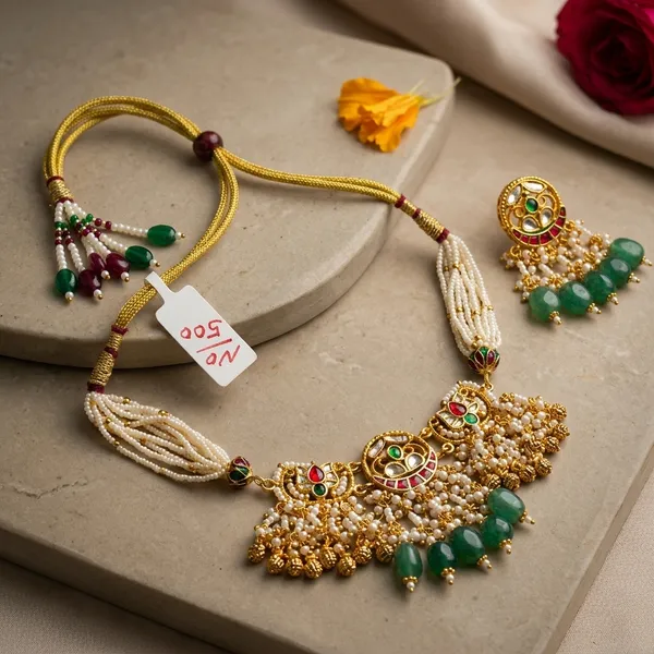 Gold_Green_Kundan_Meenakari_Choker_Necklace_Set_For_Women