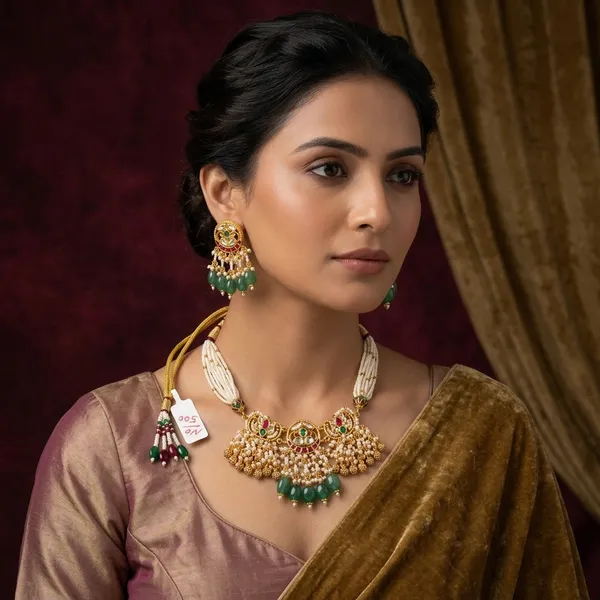 Gold_Green_Kundan_Meenakari_Choker_Necklace_Set_For_Women
