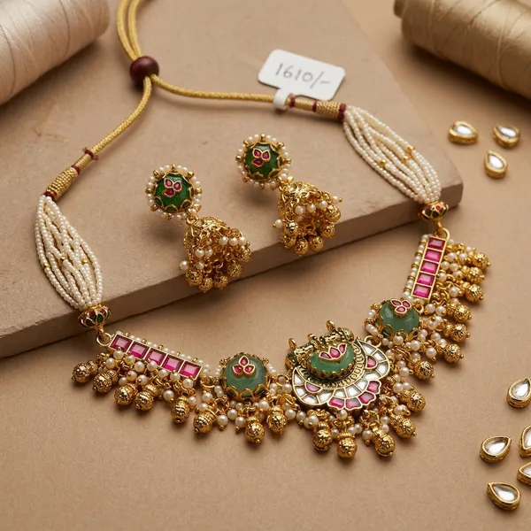 Gold_Kundan_Peacock_Motif_Necklace_Set_For_Women