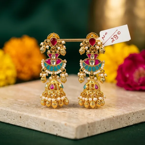 Gold_Kundan_Meenakari_Pink_Turquoise_Jhumka_Earrings_For_Women