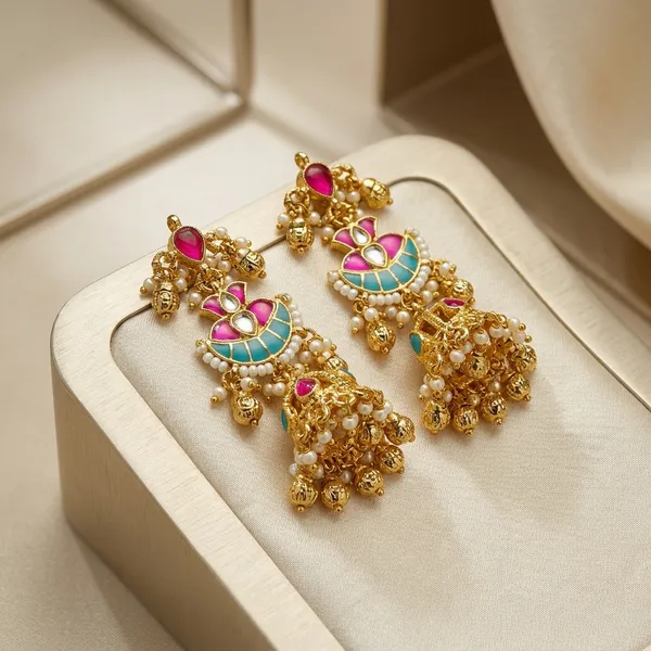 Gold_Kundan_Meenakari_Pink_Turquoise_Jhumka_Earrings_For_Women