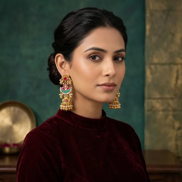 Gold_Kundan_Meenakari_Pink_Turquoise_Jhumka_Earrings_For_Women