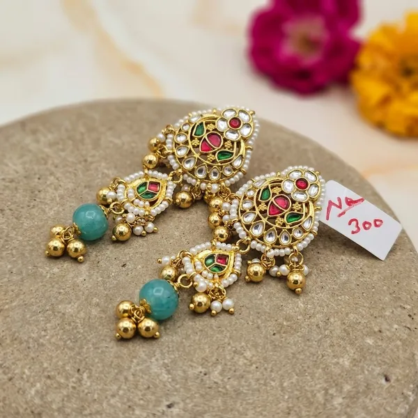 Gold_Turquoise_Kundan_Peacock_Earrings_With_Turquoise_Beads_For_Women