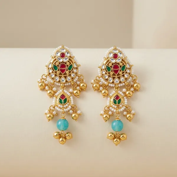 Gold_Turquoise_Kundan_Peacock_Earrings_With_Turquoise_Beads_For_Women