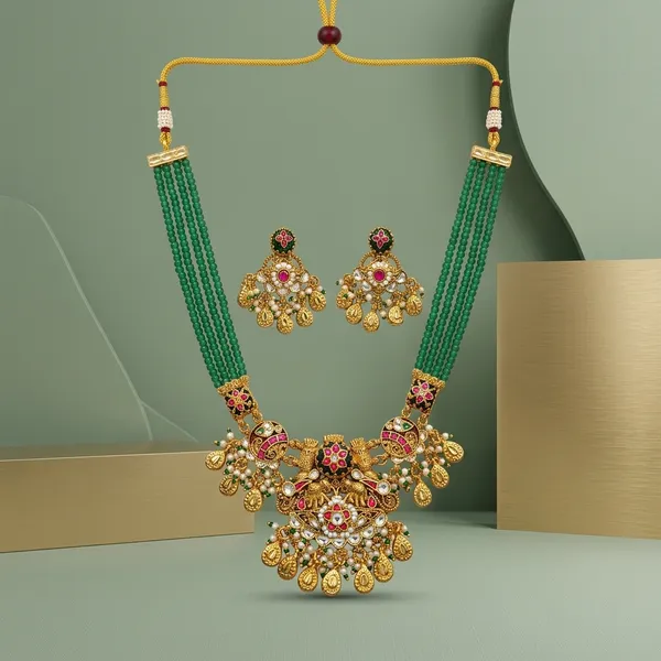 Gold_Green_Beaded_Kundan_Floral_Pendant_Necklace_Set_For_Women