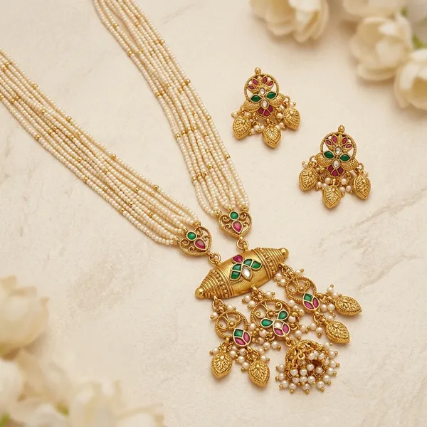 Gold_Multicolor_Kundan_Pearl_Drop_Necklace_Set_For_Women